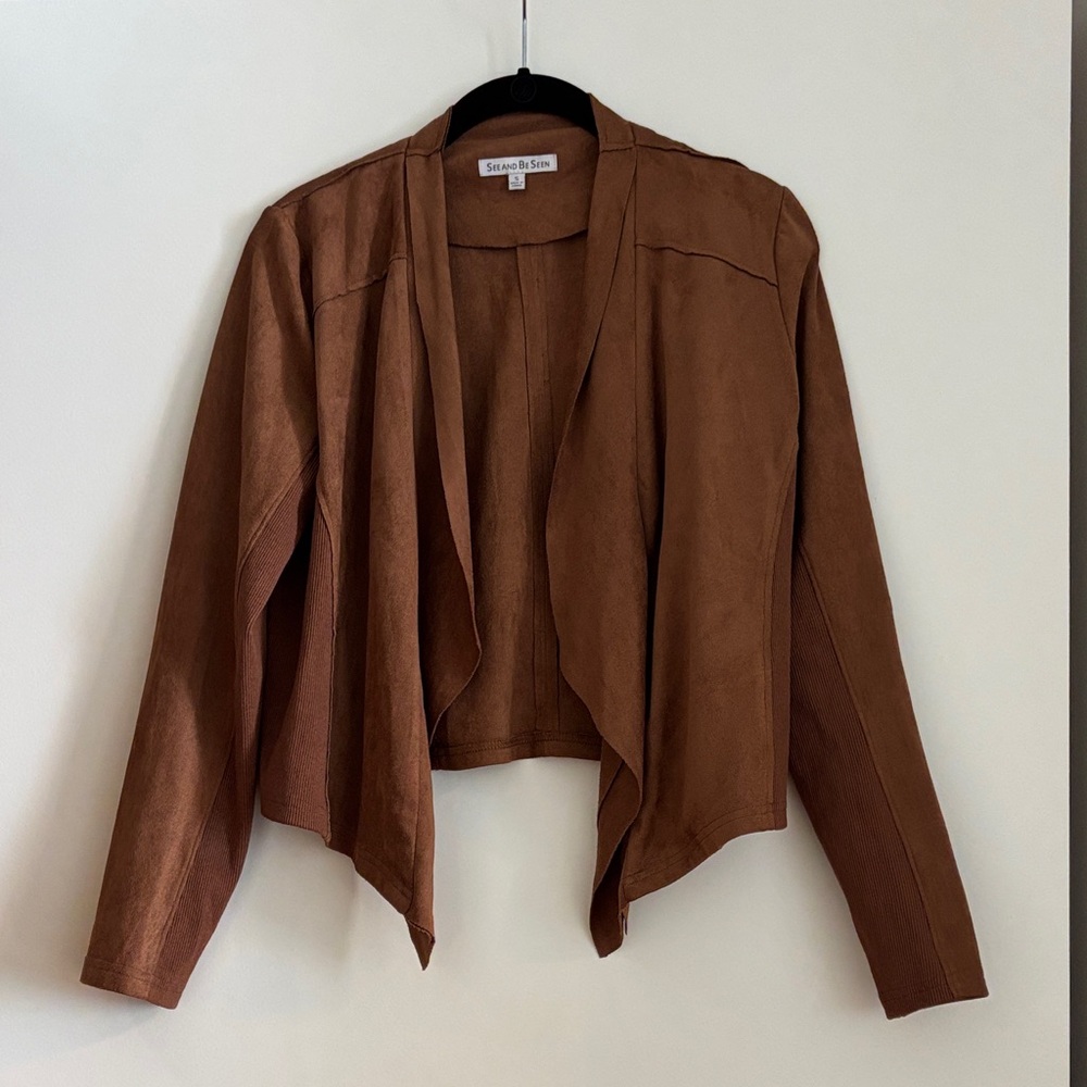 Sienna & Sash Brown Open-Front Suede-Feel Women's Jacket